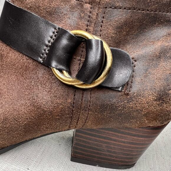 Franco Sarto Brown Faux Leather Ankle Boot Side Zip Stack Heel Bootie Size 7.5 - Picture 7 of 10